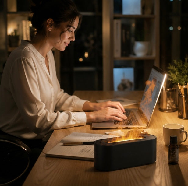 Flame Aroma Diffuser Humidifier - Ultrasonic Essential Oil Diffuser with RGB Fire Effect, Air Purifier for Home Relaxation