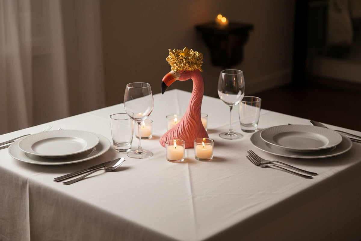 Pink Flamingo Candle Holder – Elegant Tropical Table Decor with Gold Accents for Weddings and Holiday Displays