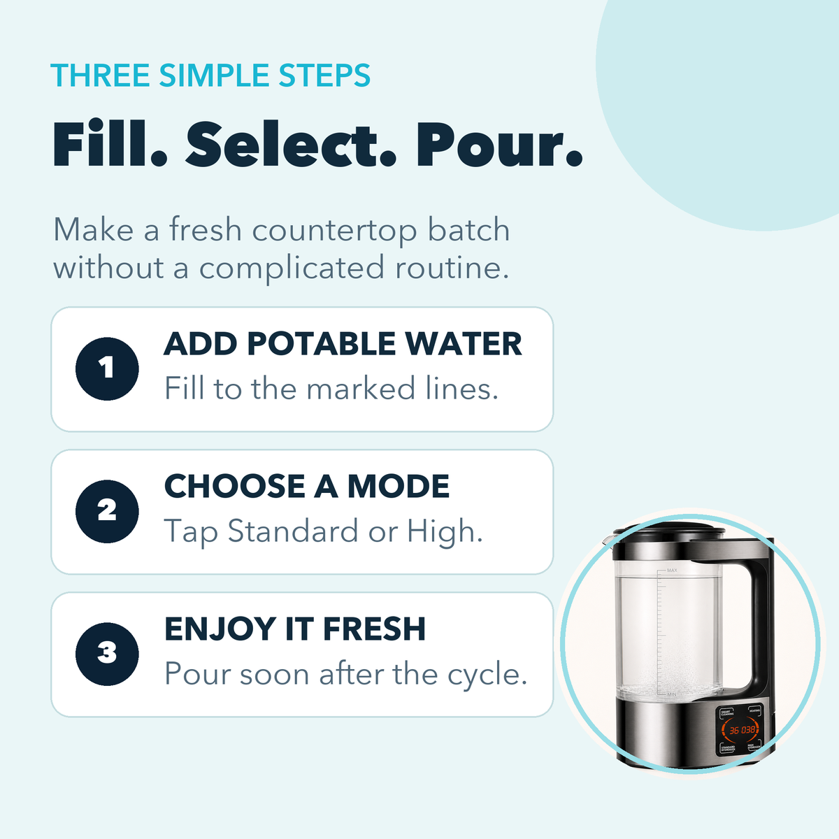 V8 Hydrogen Water Pitcher with Heating & Smart Cleaning