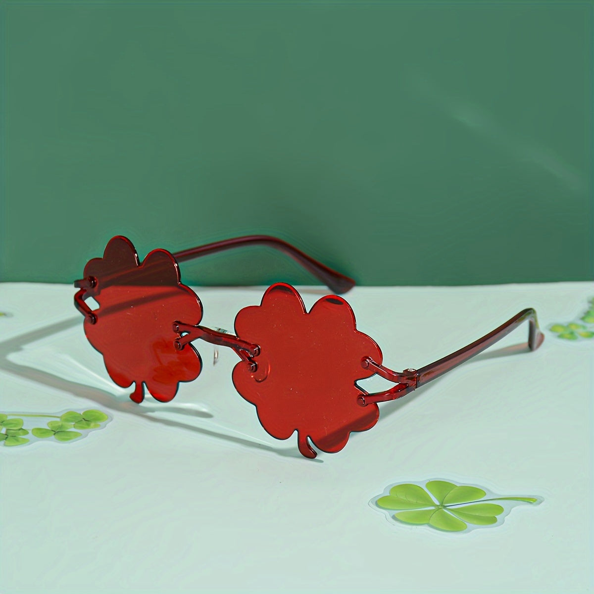 St. Patrick’s Day Clover Fashion Glasses – Red & Green Frame Festive Eyewear Perfect for Irish Parties, Fun Photos & Costumes