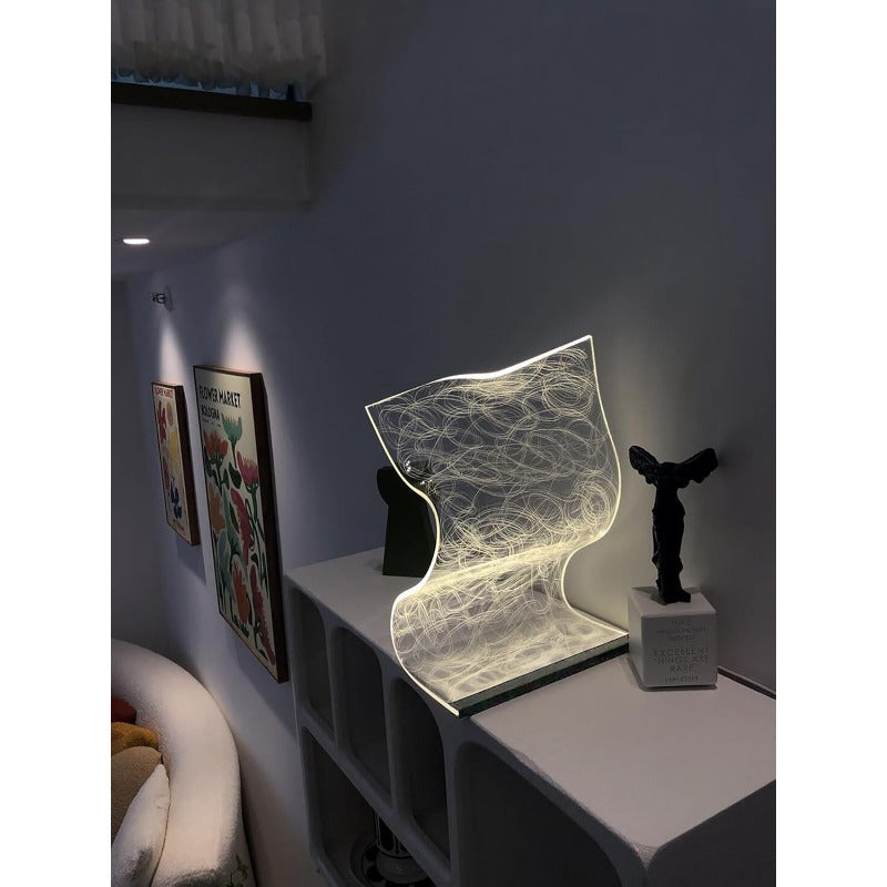 USB-Powered Modern Curved LED Desk Lamp – Futuristic Ambient Lighting with Acrylic Shade, Transparent LED Screen, Perfect for Gaming Rooms, Bedrooms, or Stylish Home Office Desks