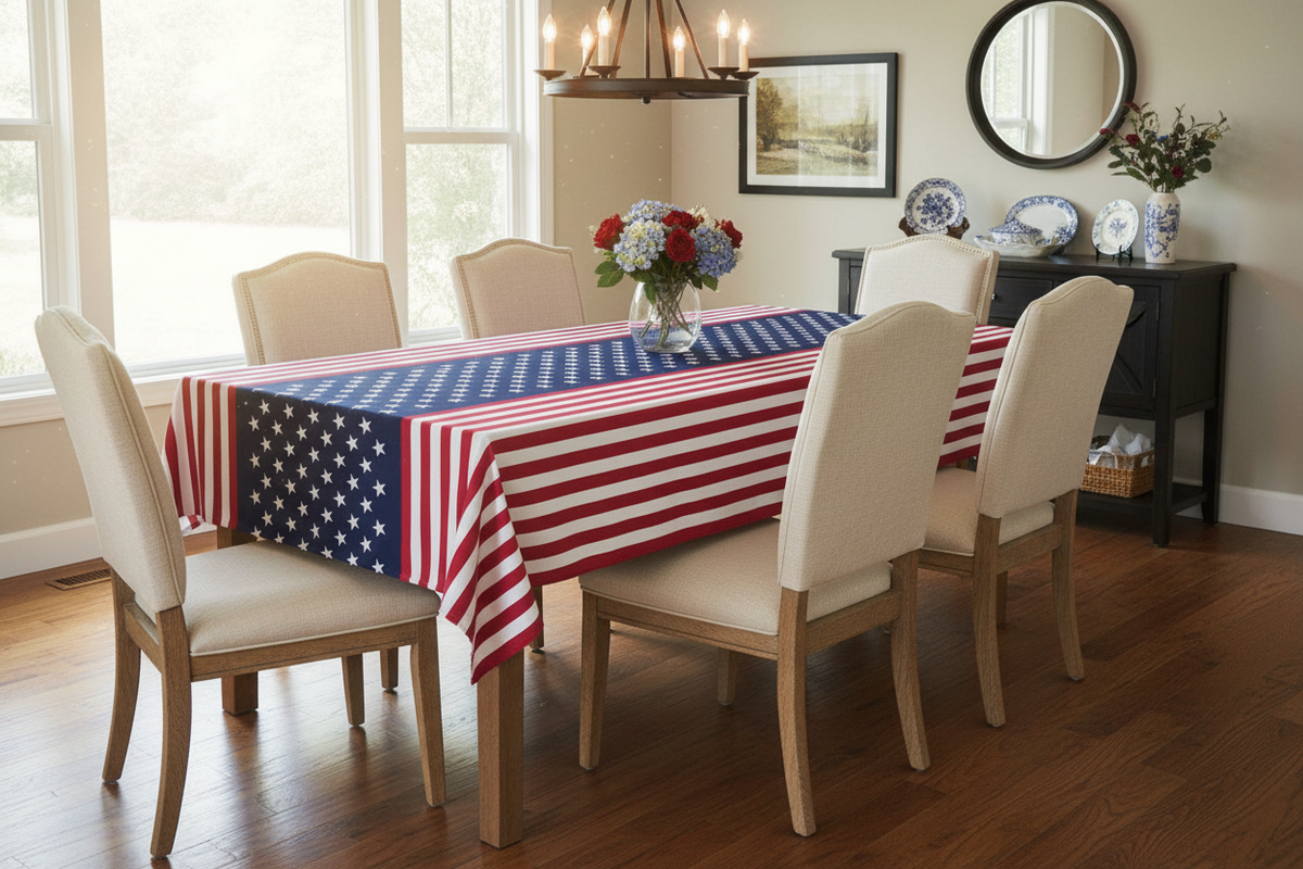 Patriotic American Flag PEVA Tablecloths – 2-Pack Disposable 54x108" Red White & Blue Table Covers for 4th of July Parties, BBQs & Outdoor Picnic Decorations