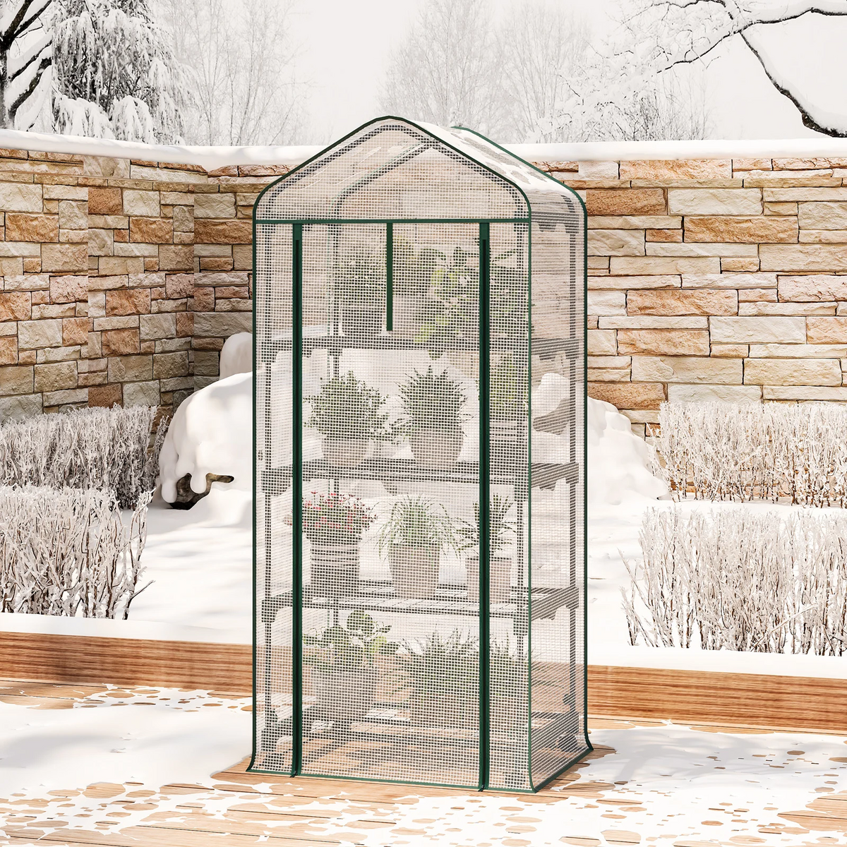 Portable Outdoor Tomato Greenhouse with Wheels – Roll-Up Door, 3-Tier Shelves for Plants, Flowers & Winter Weather Protection