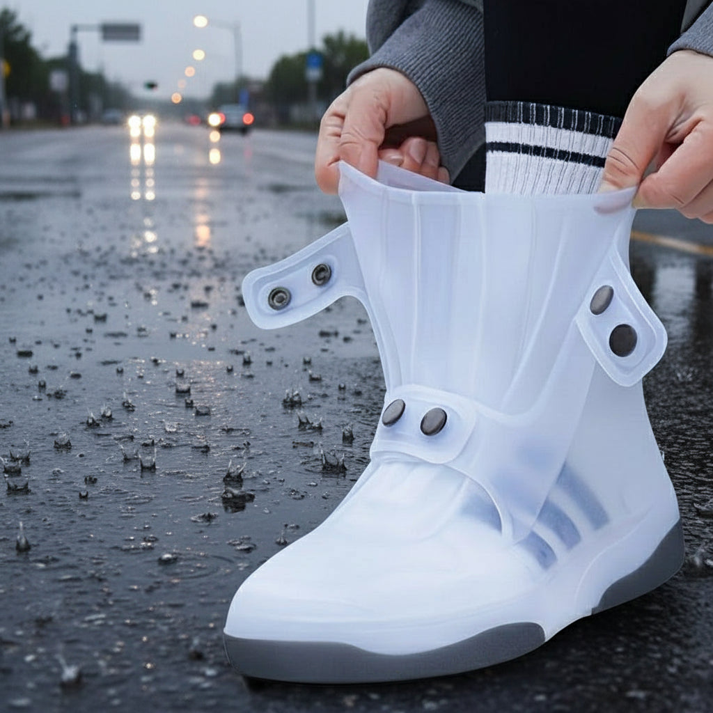 Anti-Slip Two-Tone Waterproof Shoe Covers – Washable Protective Overshoes with Adjustable Button Closure for Rain, Snow & Outdoor Weather Protection