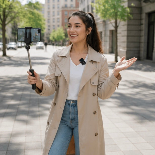 Wireless Lavalier Microphone - Mini Clip On Mic with Charging Case for iPhone Android, Low Latency Plug and Play Vlogging Audio Device
