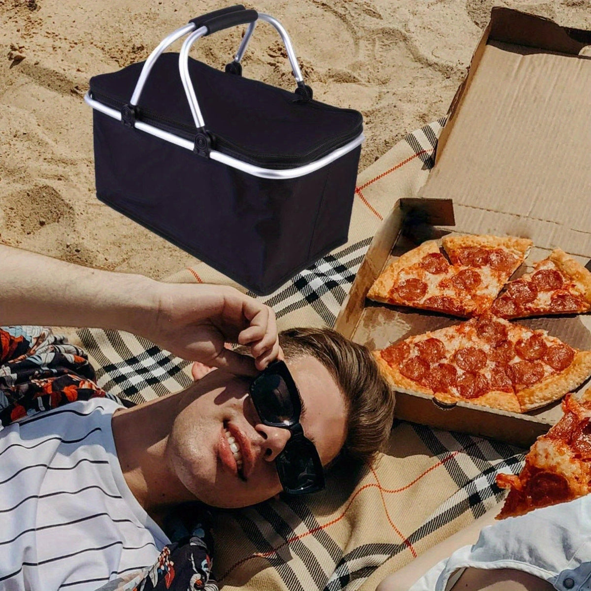 Collapsible Insulated Picnic Basket Cooler – 30L Aluminum Handle Food Storage Bag with Thermal Heat & Cold Retention for Grocery, Delivery or Outdoor Travel