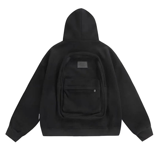 American Style Cotton Hoodie Backpack Set – Trendy Loose Autumn and Winter Casual Wear with Integrated Backpack Design