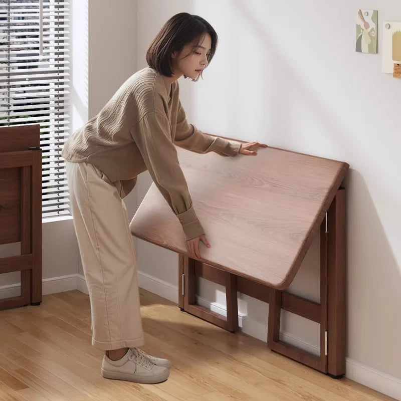 Space Saving Solid Wood Folding Desk - No Assembly Computer Table, Durable Home Office Workstation for Study and Work