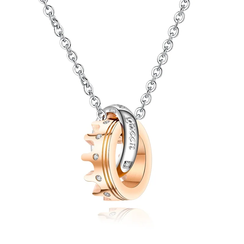 Matching King & Queen Crown Necklaces – Engraved Stainless Steel Couple Necklace for Eternal Love