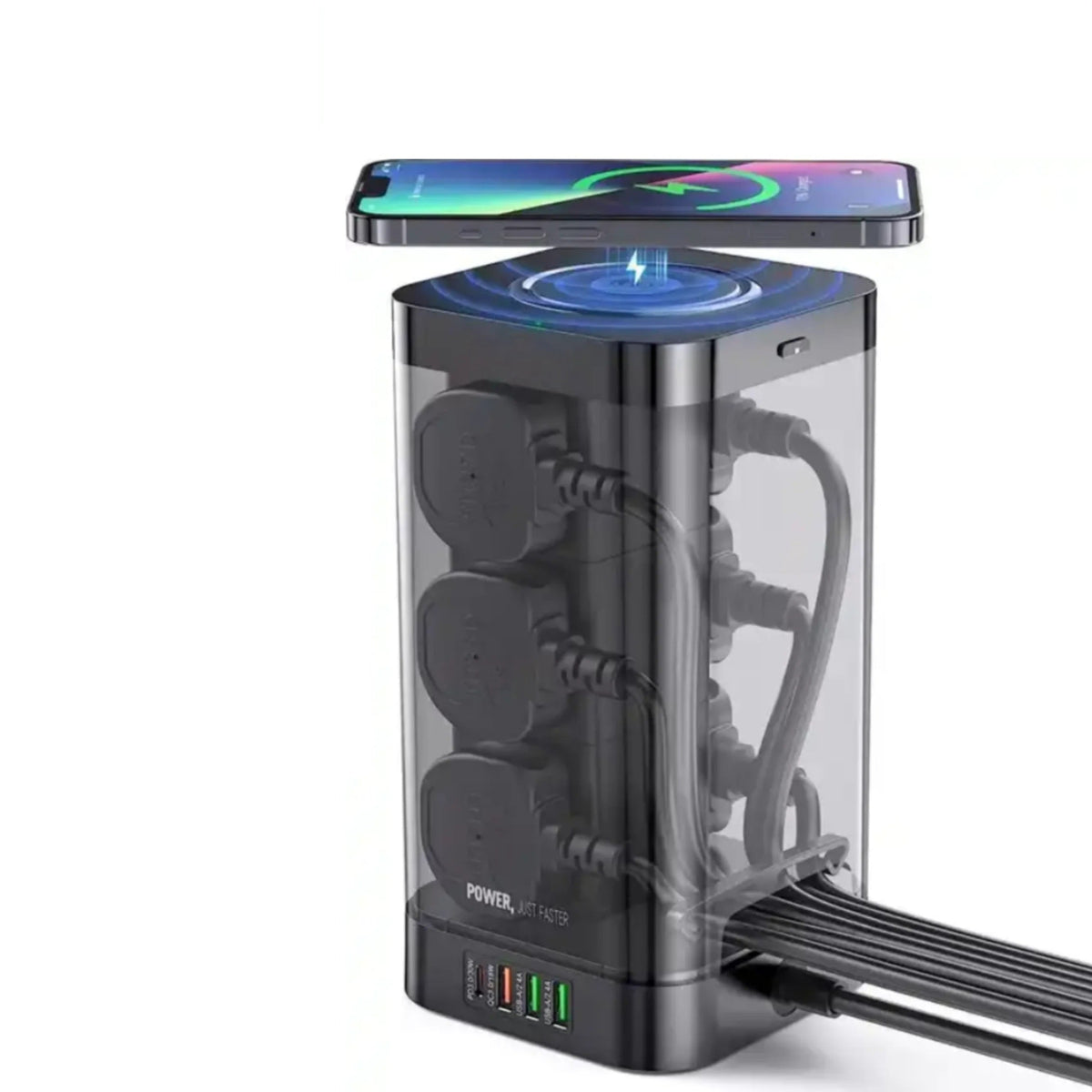 Vertical Power Tower Extension Socket - Plug Strip with USB-A USB-C Ports, Multi Outlet Charging Station for Home Office