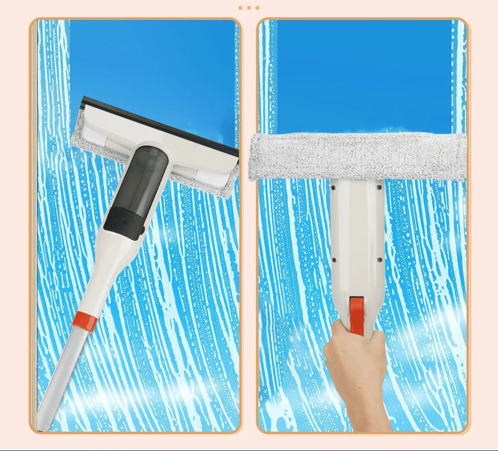 Glass Cleaning Kit – 3-in-1 Spray Wash, Extendable Pole, and Squeegee for Easy High Window Cleaning, Home, and Office Use