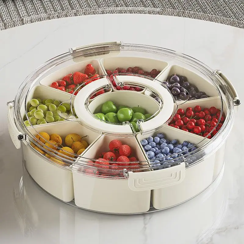 Rotating Snack Tray with Lid – Stylish Round Organizer to Elegantly Serve Snacks for Parties, Holidays, Weddings & Daily Use