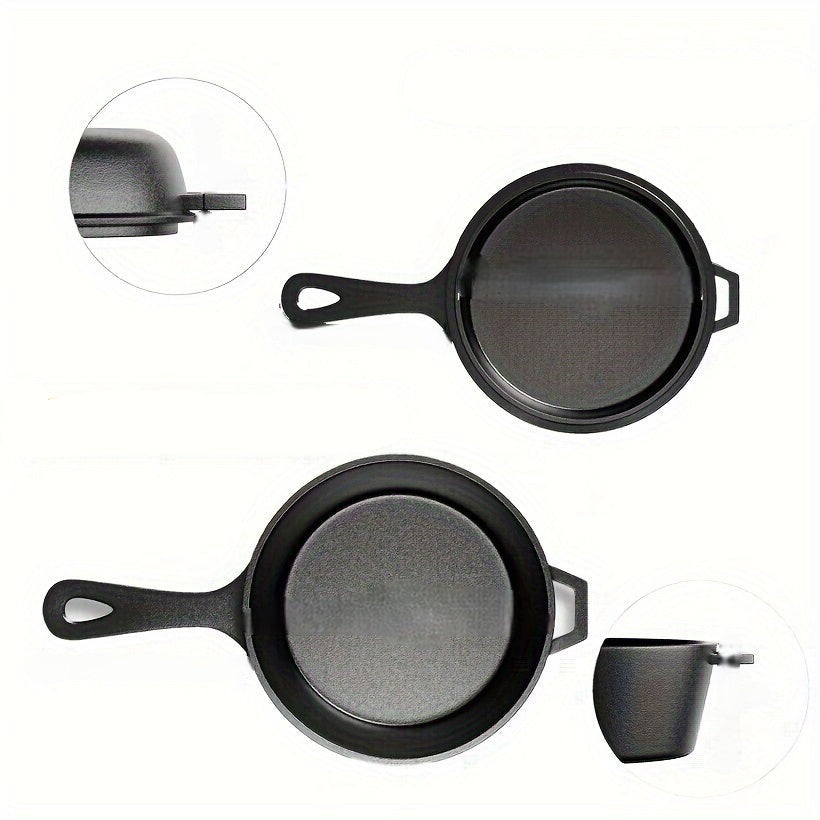 Heavy-Duty Cast Iron Dutch Oven Set – 2-in-1 Convertible Pot & Lid with Silicone Grips for Indoor and Outdoor Cooking Versatility