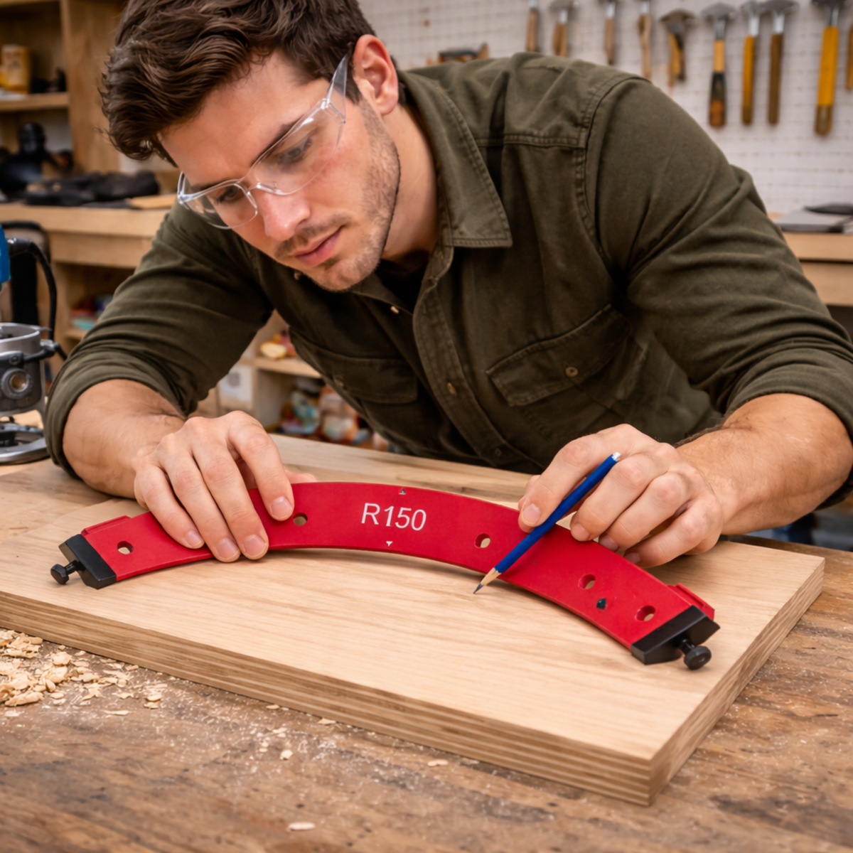 Woodworking Router Radius Template Jig – R100 to R300 Arc Angle Positioning Guide Reusable Corner Tool
