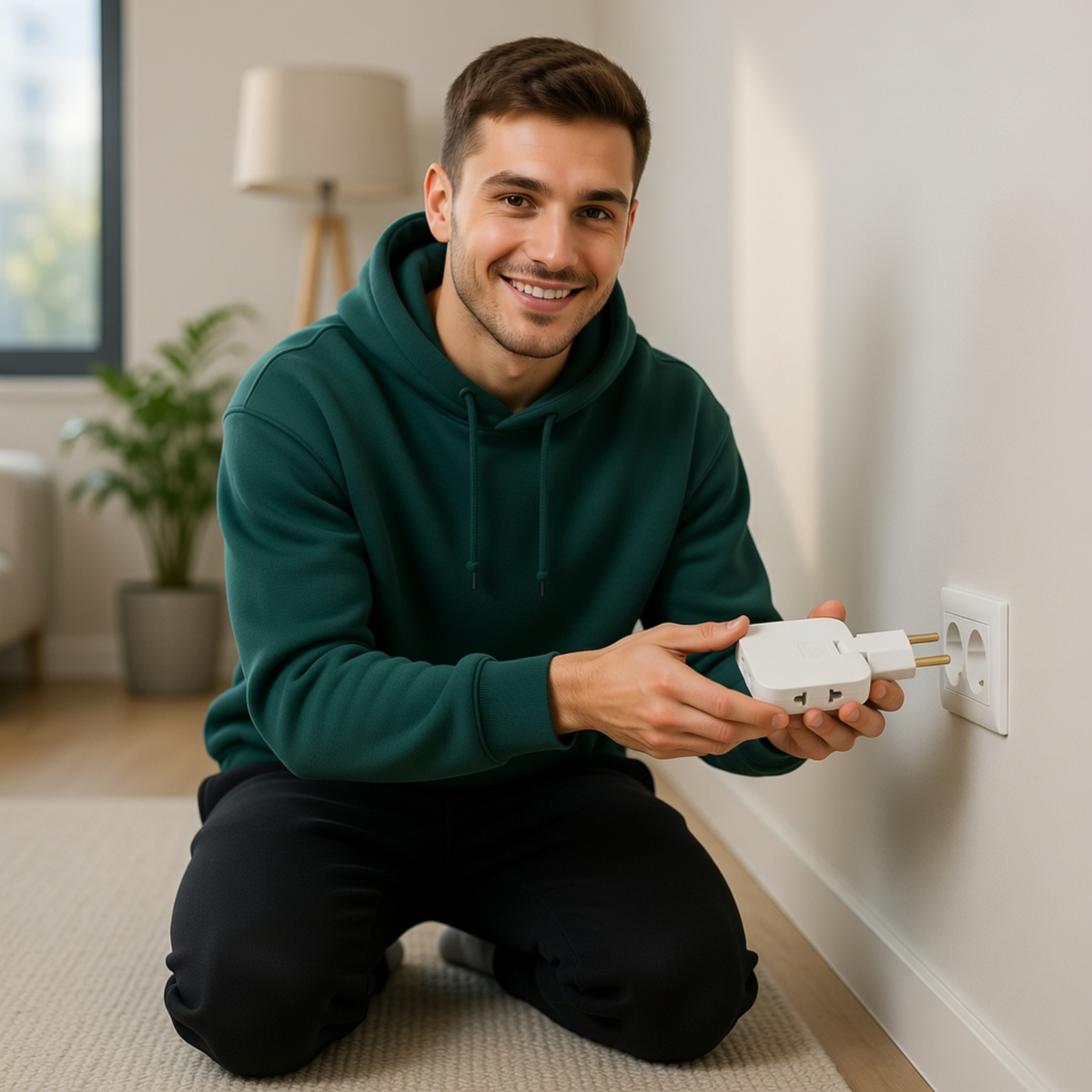Rotating Multi Plug Socket Adapter – 3 In 1 180° Wireless EU Converter Electrical Extension Power Outlet Solution.