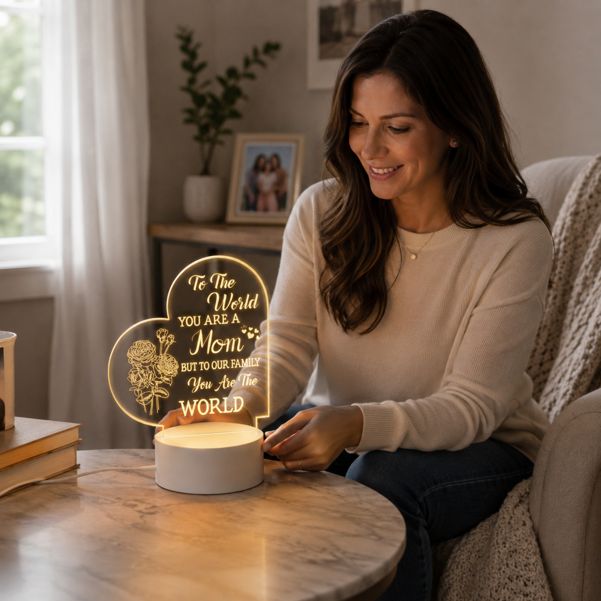 LED 3D Night Light Lamp - USB Powered Table Lamp for Bedroom Decor, Personalized Gift for Mom Birthday Mother's Day Keepsake