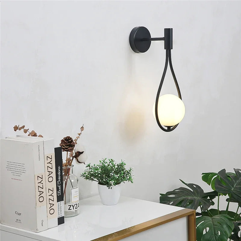 Modern Glass Ball Wall Sconce – Luxury Gold and Black Nordic Wall Light for Living Room, Bedroom, Staircase and Bedside Interior Decor