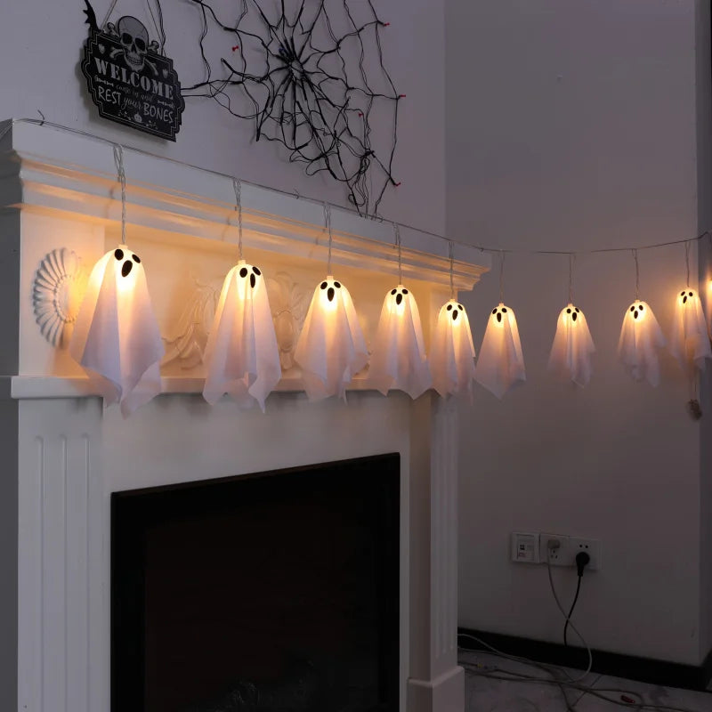 Halloween Screaming Ghost String Lights – Glowing LED Hanging Ornaments for Haunted House Atmosphere, Spooky Party, and Outdoor Festival Décor