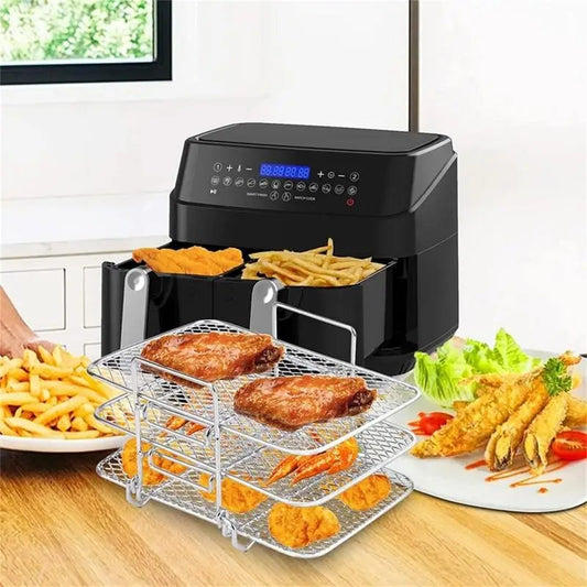 Air Fryer Rack - 3 Multi-Layer Stainless Steel Stackable Grid Grilling and Toast Rack for Oven and Microwave