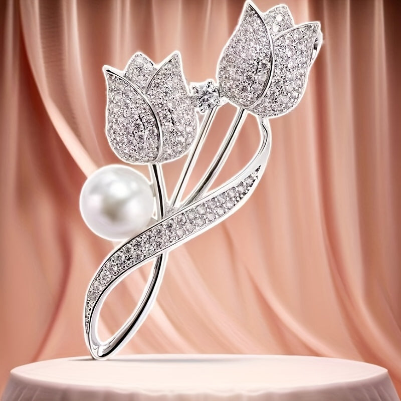 Elegant Shiny Diamond Hyacinth Brooch - Sparkling Alloy Lapel Pin with Pearls & Rhinestones, Perfect for Women'S Fashion, Party Decor, and Gift Packaging, Party Accessory | Elegant Lapel Pin | Rhinestone Embellishment, Jewelry Box