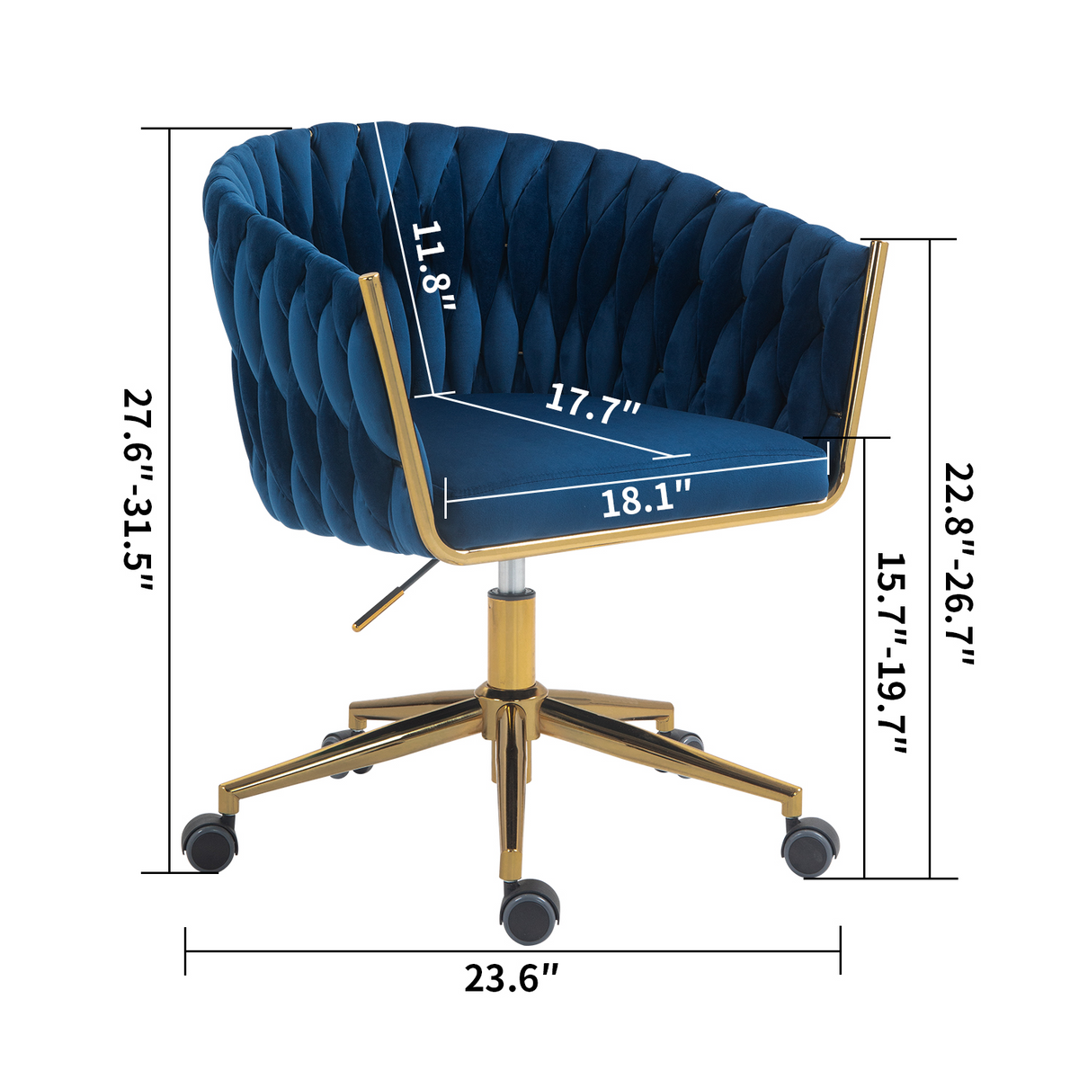 Modern Hand-Woven Vanity Chair – Adjustable 360° Swivel Dressing Chair with Wheeled Backrest, Stylish Ergonomic Seating for Makeup Room Office and Bedroom Decor