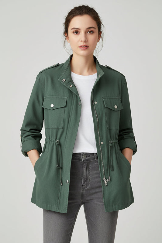 Women's Slim Fit Spring Jacket - Medium Length Casual Coat with Flattering Tailored Design for Everyday Fashion and Layered Styling