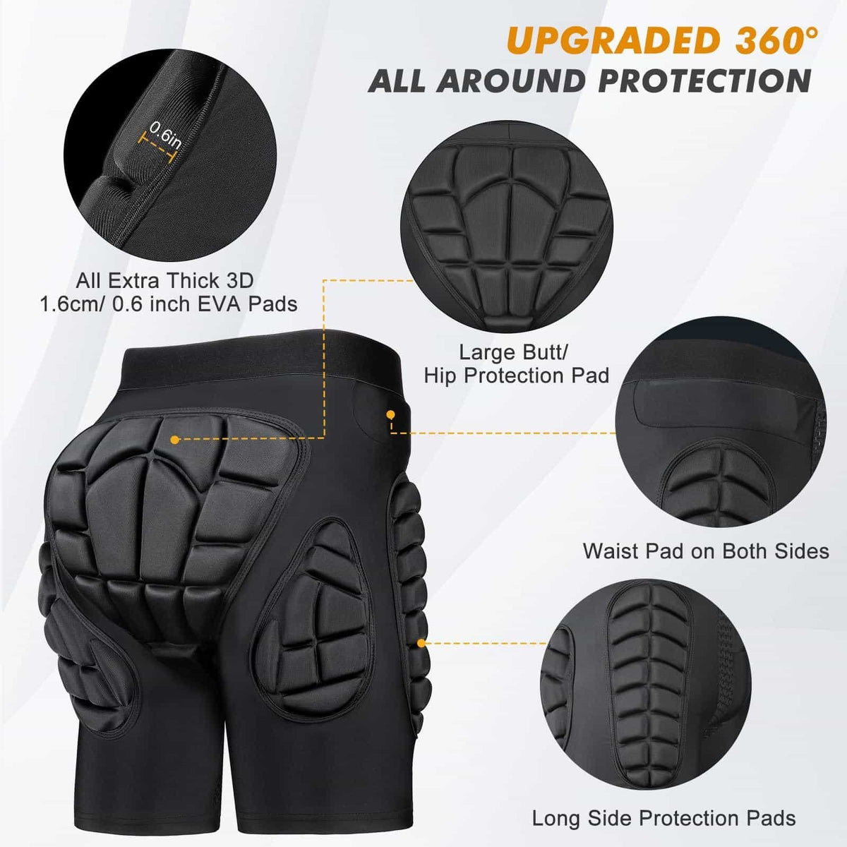 Hip Protector EVA Snowboard Butt Pad - 3D Protective Padded with Crash Pad Impact Shorts for Skiing, Skating, Snowboarding, and Skateboarding