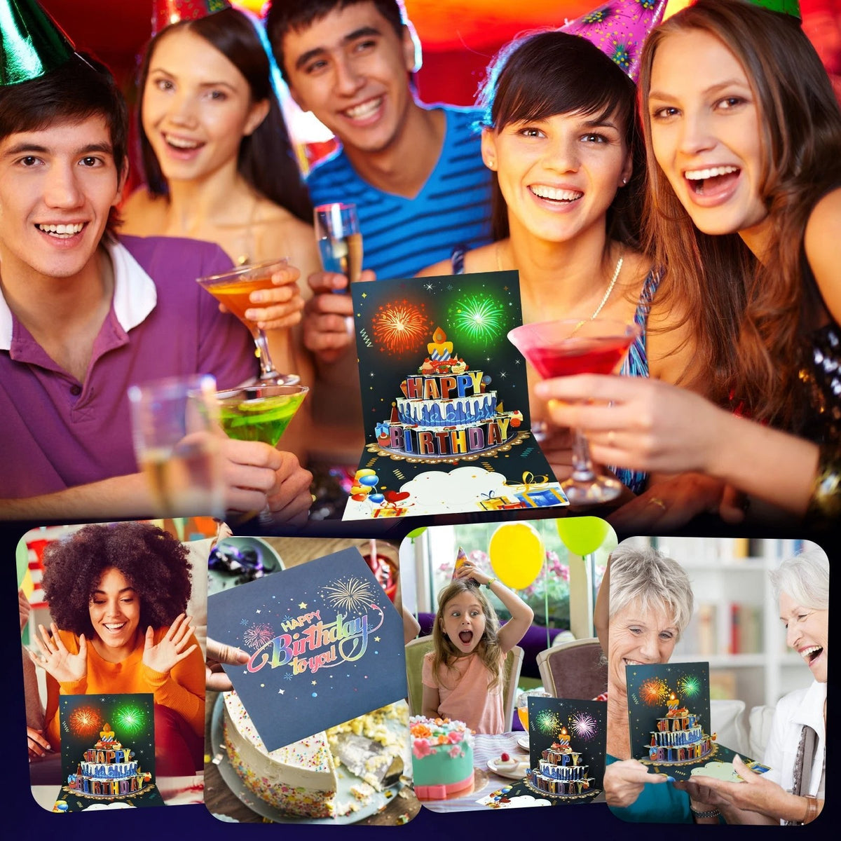 Pop-Up Birthday Card with Envelope – 3D Card with Fireworks Design with Lights & Sound