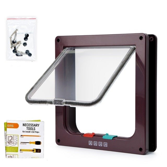 Security Lock Flap Door - 4 Way Cat Flap Door for Interior Exterior Door, Window and Wall