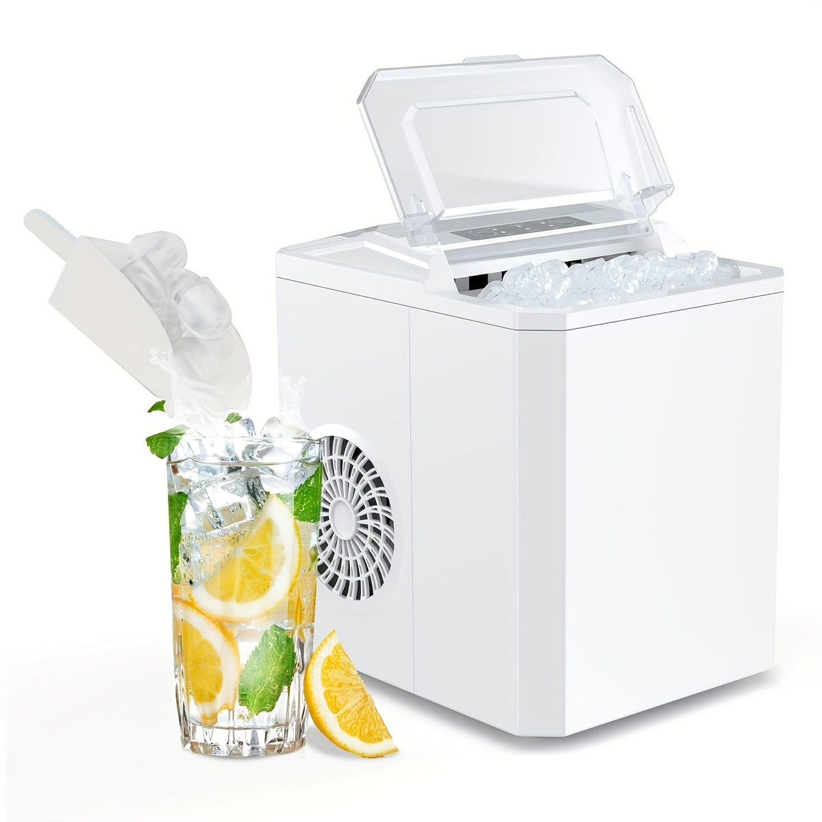 Portable Ice Nugget Maker – 26.5lbs Daily Output, Self-Cleaning, 9 Ice Cubes in 6 Minutes, Perfect for Kitchens, Parties, Camping & RVs