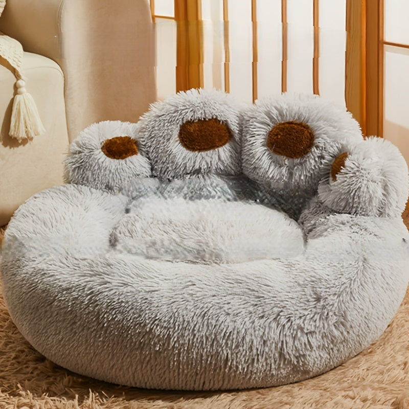 Plush Bear Paw Pet Bed - 6 Color Extra Large, Cozy All-Season Nest for Cats & Dogs, No Assembly Needed