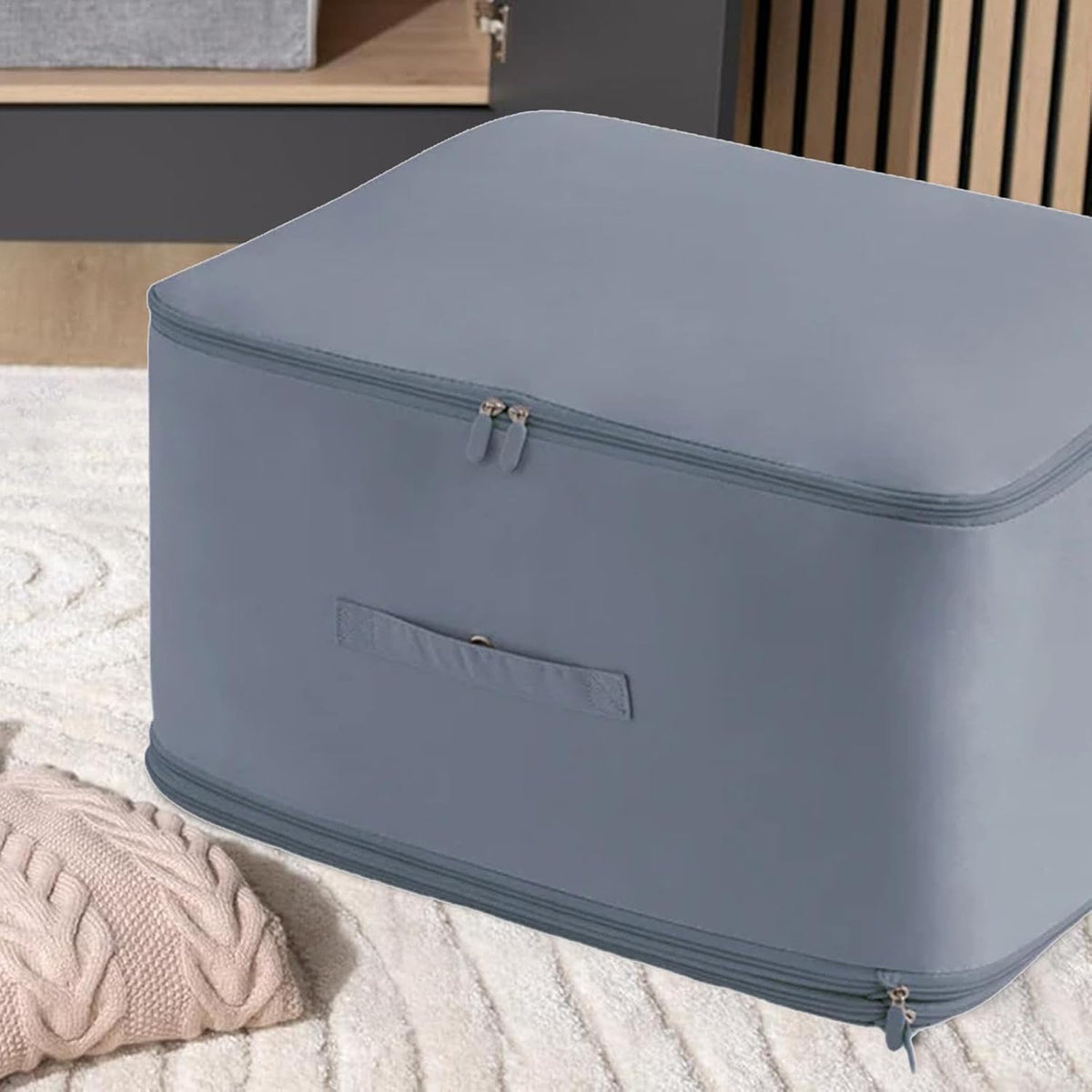 Ultra-Space-Saving Compression Organizer Bag – Heavy-Duty Khaki Storage Tote for Moving, Laundry, or Seasonal Clothes; Large 54×42×30 cm Capacity