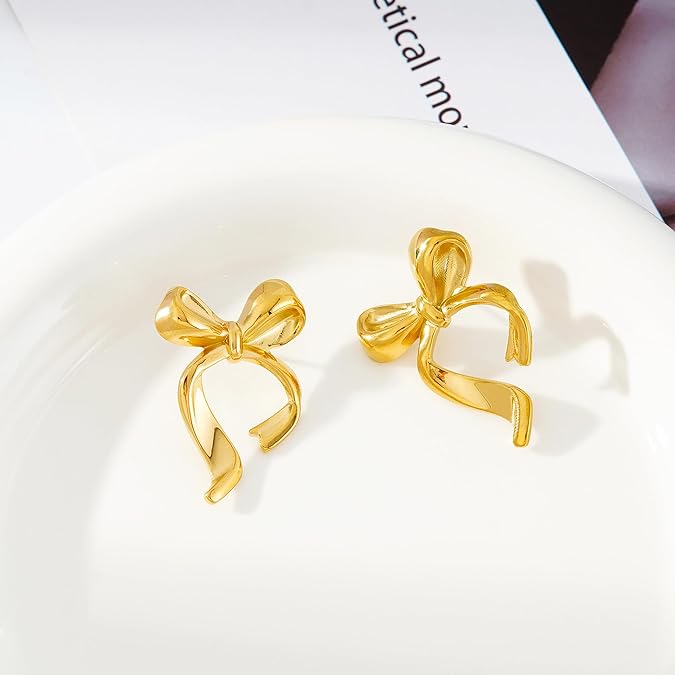 Fairy Tale Bow Stud Earrings – Retro Sweet Stainless Steel Jewelry for Women, Perfect for Daily Fashion, Gifts, or Special Occasions
