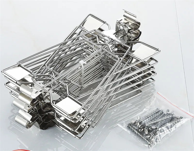 Stainless Steel BBQ Skewer Rack – Chicken and Duck Roast Clip Tool for Grill, Oven and Barbecue Cooking