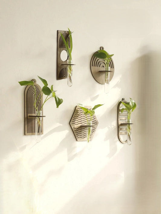 Wood Wall Vase Planter - Boho Style Hanging Flower Vase Tube for Indoor Plant Decor, Rustic Home Wall Decoration