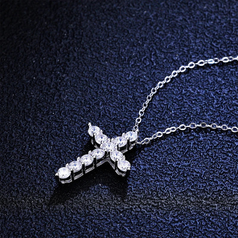 Gold-Plated Full Moissanite Cross Necklace – 11pcs VVS1 Sterling Silver 14K Gold Plated Pendant for Men & Women