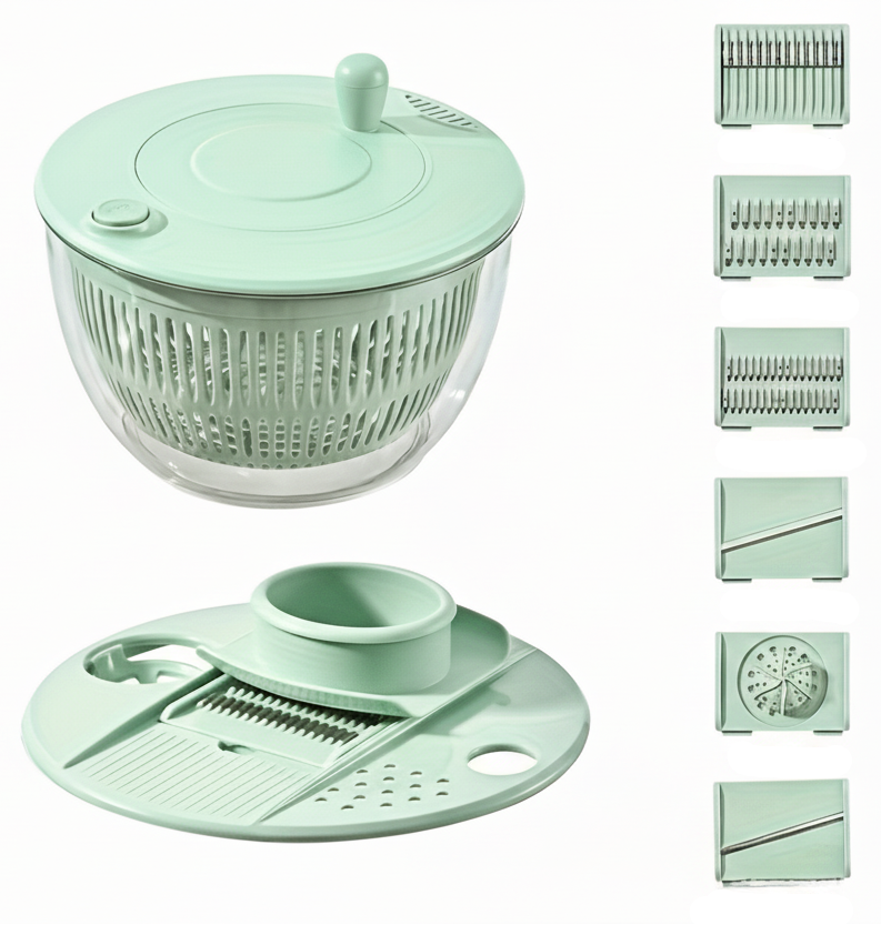 Multifunctional Vegetable Dehydrator & Slicer Set – Hand-Cranked Rotary Fruit and Vegetable Cutter with Drainage Basket for Salad Prep Kitchen Essentials