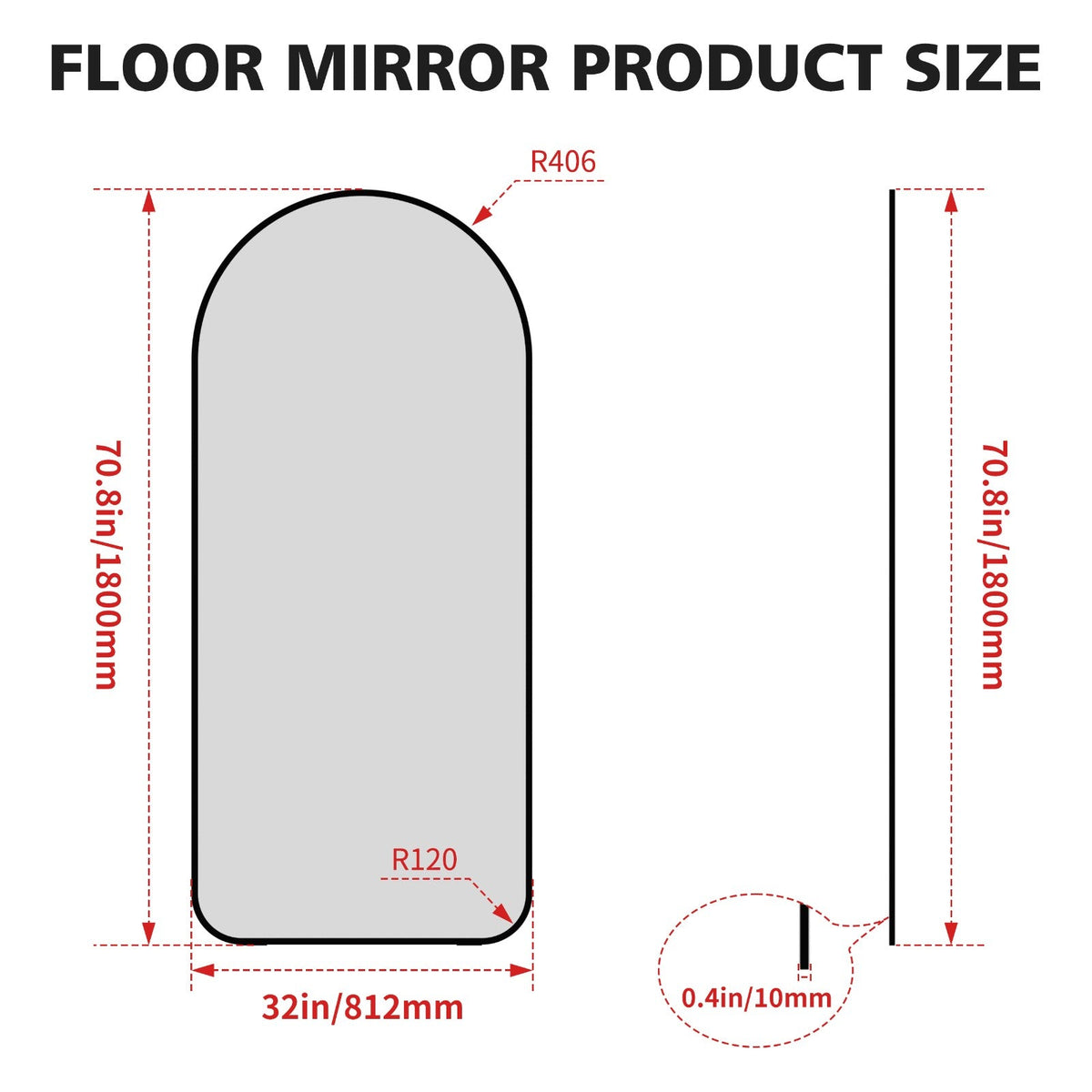 Big Full Body Mirror for Bedroom, Oversized Floor Mirror, Large Standing Mirror, Living Room Dressing Mirror, Leaning Against the Wall (71" × 32")