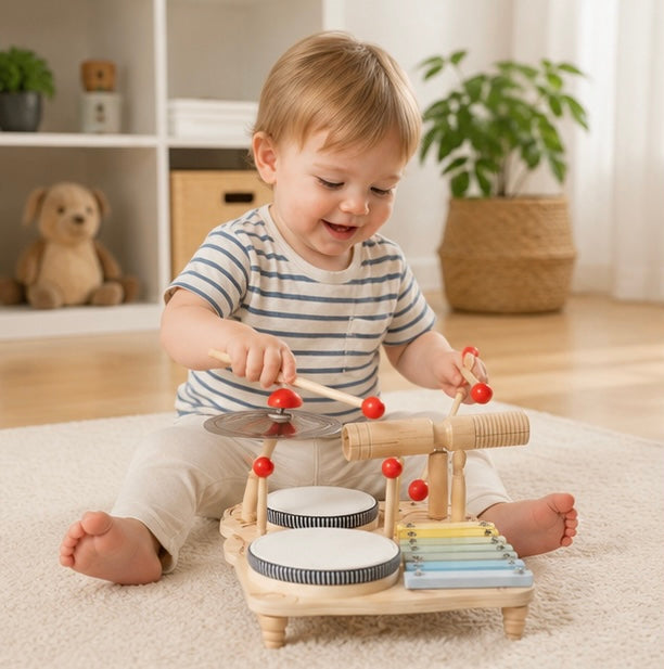 Multifunction Wooden Music Activity Table - Baby Drum and Instrument Set for Early Education and Sensory Development