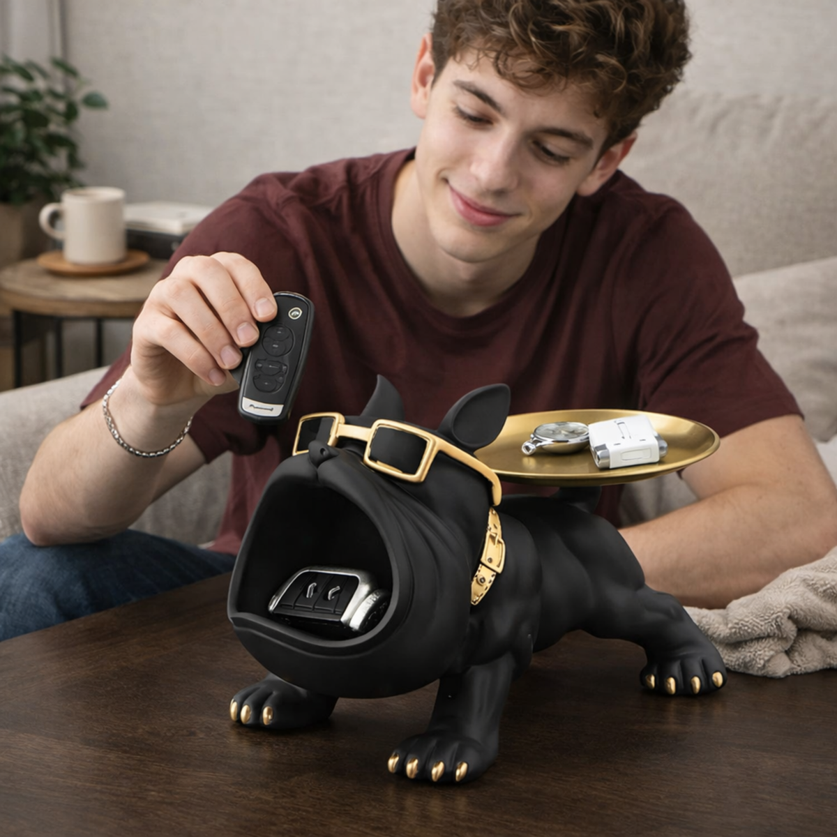 Majestic Bulldog Statue Storage Decor – Creative Big Mouth Resin Organizer for Living Room, Desktop Accent Sculpture, Unique Home Decor Gift for Christmas, Halloween, and New Year