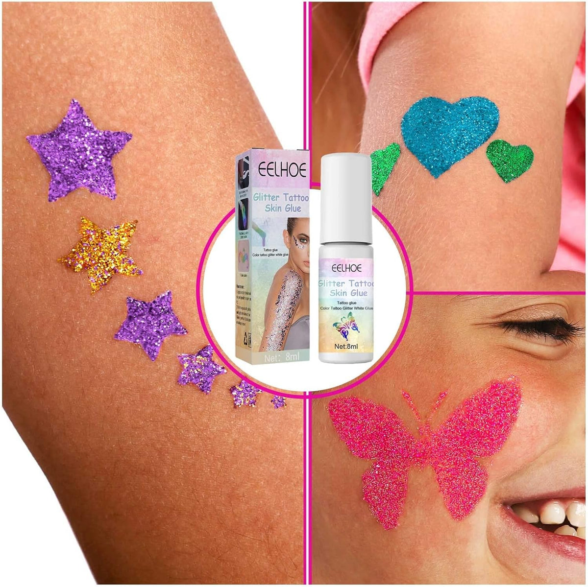 Glitter Tattoo Gel – Skin-Safe, Creative Paint for Eye Makeup, Body Art & Face Decoration with Long‑Lasting Sparkle