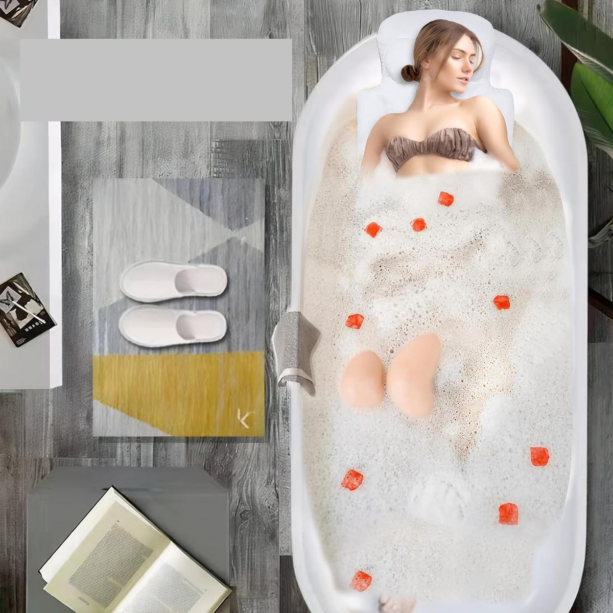 Suction Cup Bath Pillow Mat – 96 Ergonomic Non-Slip Cushion for Head & Back Support, Spa-Like Comfort for Adults