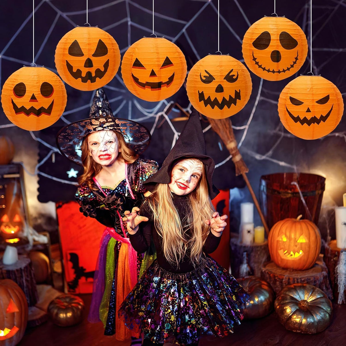 Halloween Pumpkin Paper Lanterns – Jack O’ Lantern Hanging Decor for Indoor and Outdoor Halloween Party Decorations