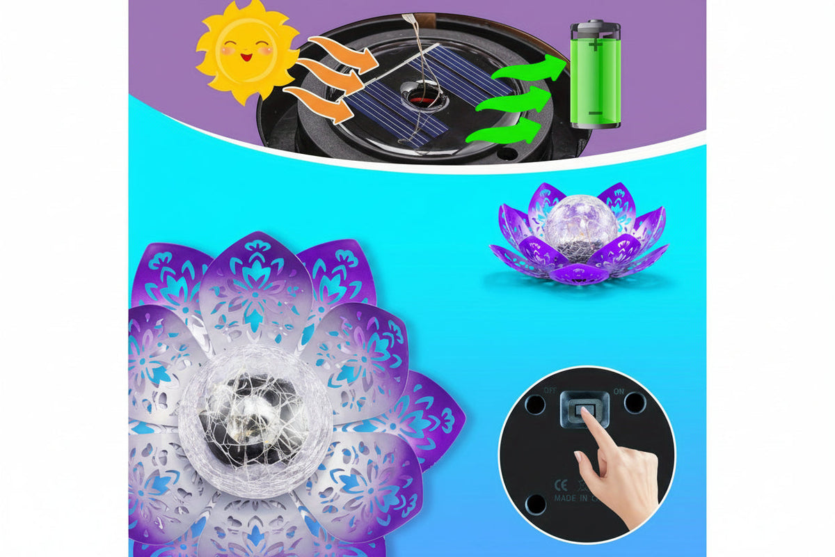 Solar Lotus Step Lights – Hollow Purple LED Garden Lamps with Cracked Glass Globe for Outdoor Patio, Porch, Lawn, Path & Staircase Decorative Lighting
