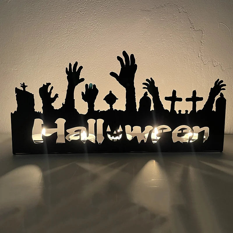 Halloween Gothic Candle Holder – Black Metal Candelabra for Spooky Ambience, Party Table Centerpiece, and Haunted Home Decoration