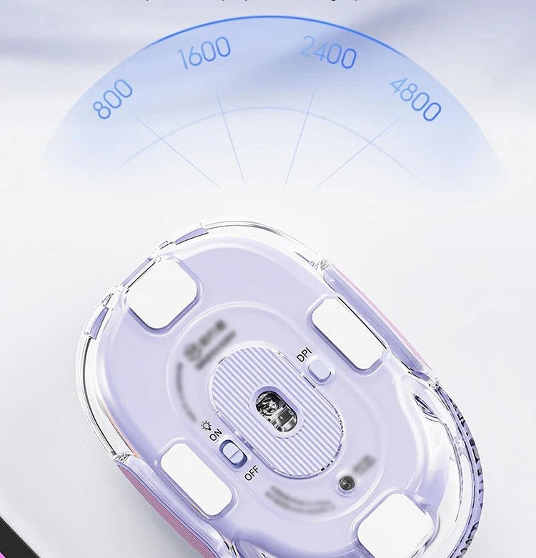 Transparent Wireless Mouse – Silent Click, Bluetooth + 2.4G Dual-Mode, Rechargeable, RGB