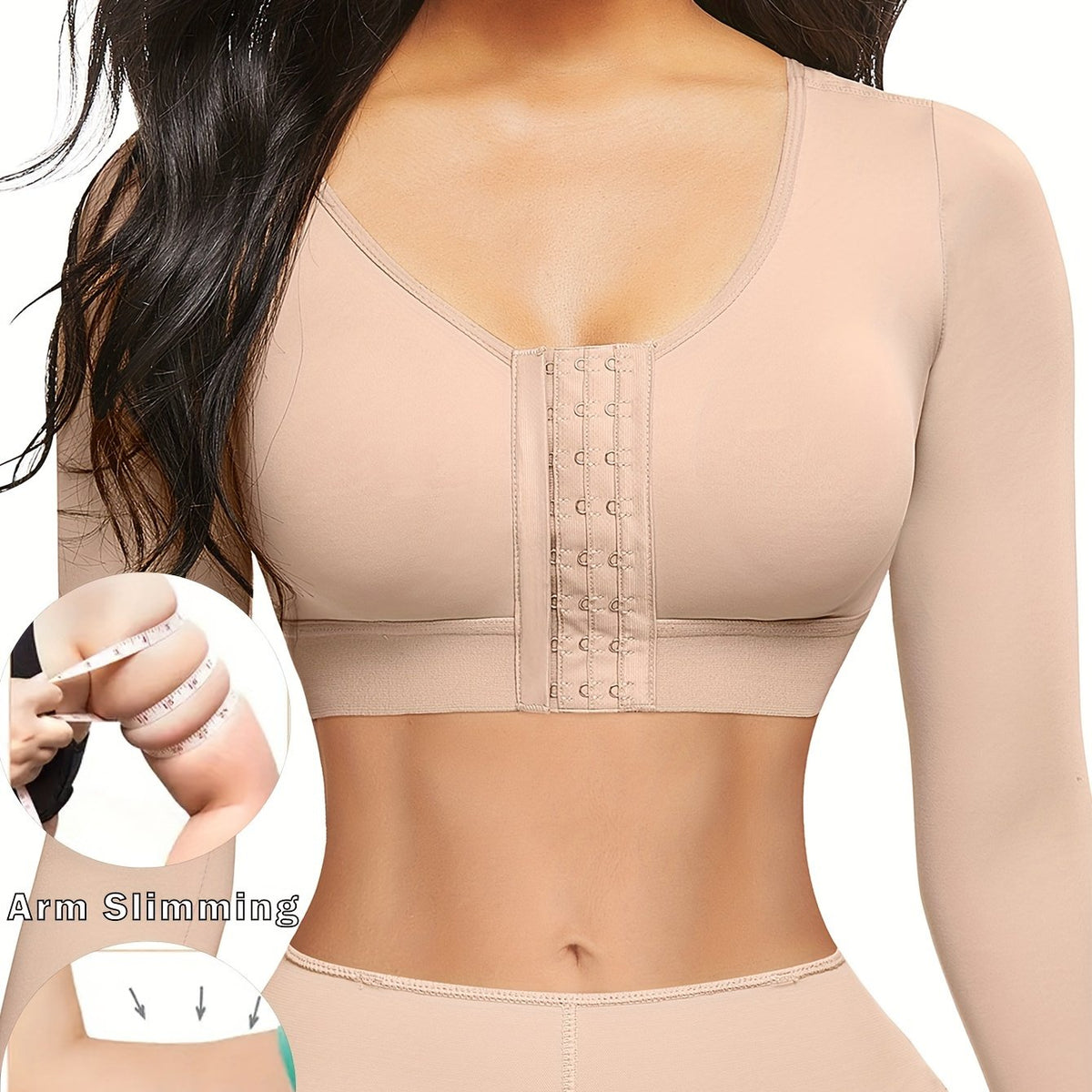 Women’s Long Sleeve Compression Top – Post-Surgery Arm Slimmer Push-Up Shapewear for Support, Lift, and Sculpted Silhouette