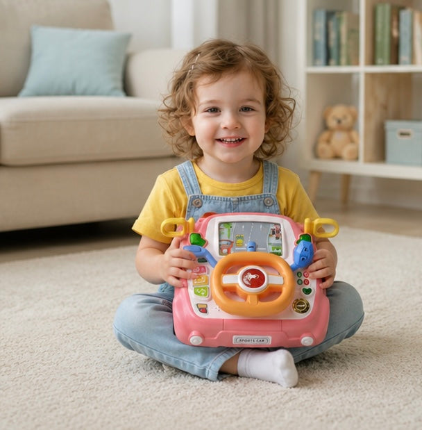Electric Steering Kids Driving Simulator Toy - Wheel Copilot Learning Toy for Strollers, Cars and Early Education Fun