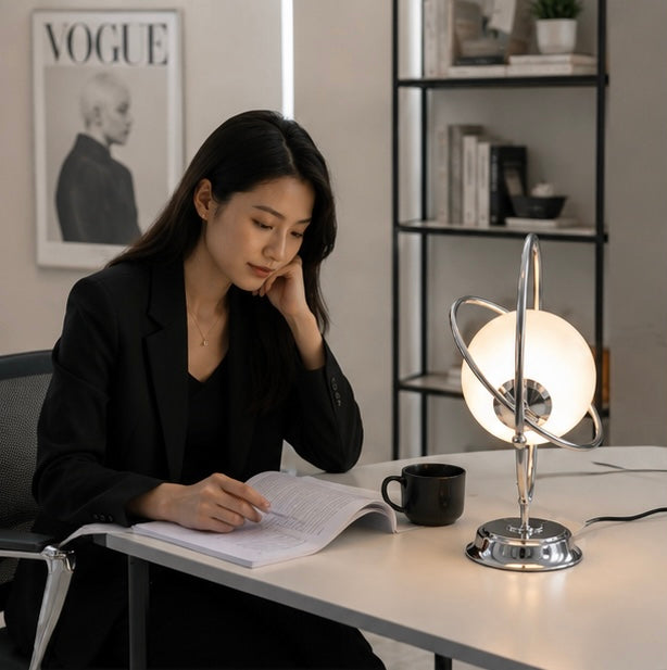 Nordic Chrome Table Lamp – Scandinavian Glass Ball LED Desk Light for Bedroom Living Room and Modern Home Decoration