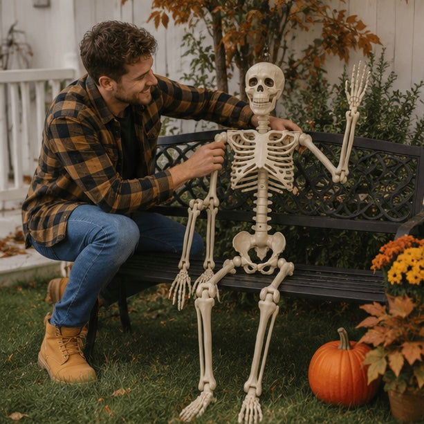 Posable Skeleton Decor - Plastic Halloween Hanging Skeleton with Movable Joints for Haunted House Decoration